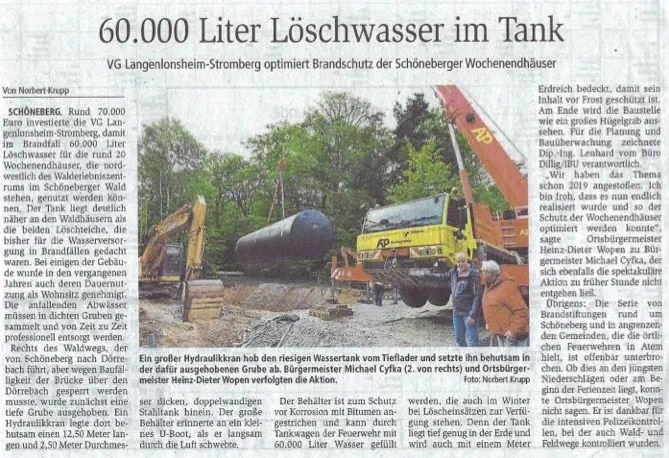 60000 Liter Löschwasser im Tank