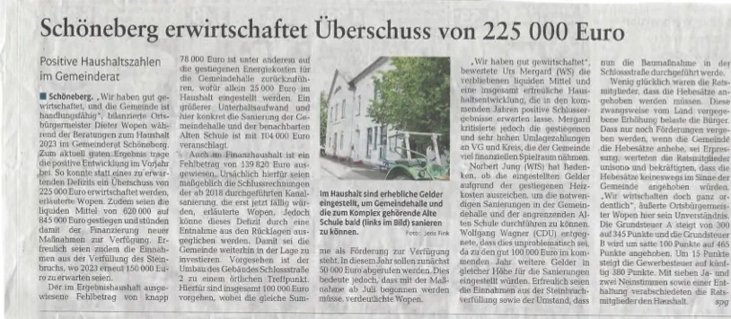 Schöneberg erwirtschaftet Überschuss von 225000 Euro